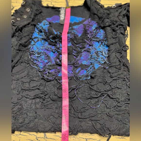 VTG Lip Service Bio Threat Distressed Long Sleeve Top Shirt Goth 90s Y2K buckles - Picture 10 of 16